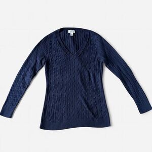 Ann Taylor LOFT purple cable-knit V-neck sweater size L